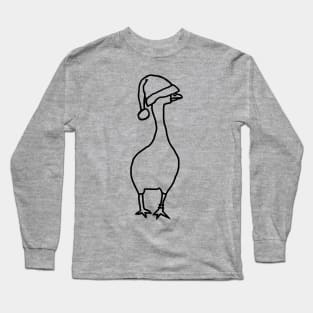 Goose Wearing Stolen Christmas Santa Hat Minimal Line Drawing Long Sleeve T-Shirt